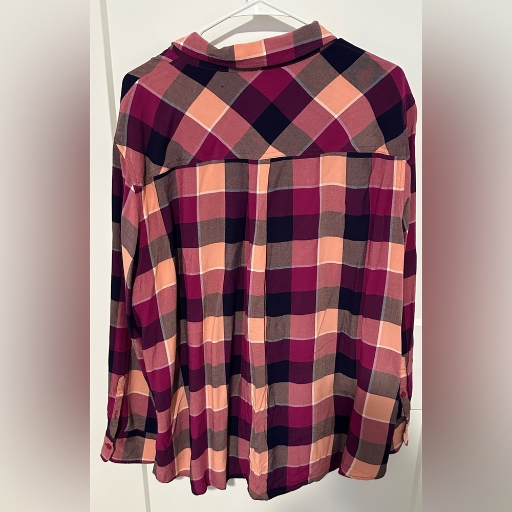 Ava & Viv Burgundy and Peach Button down Plaid Shirt - Picture 5 of 10